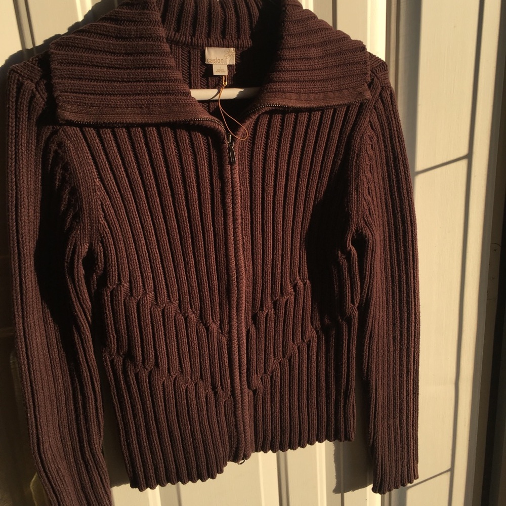 Brown Caslon Zip up Sweater